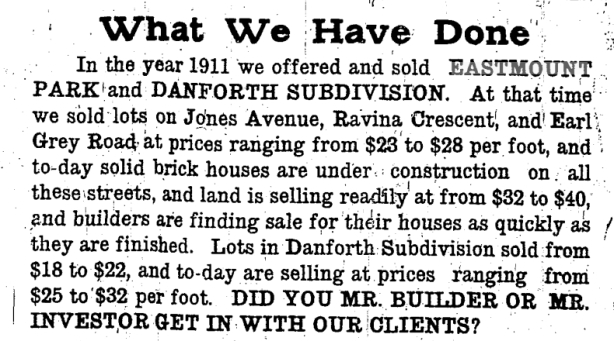 newspaper ad from 1912 in the Toronto Star