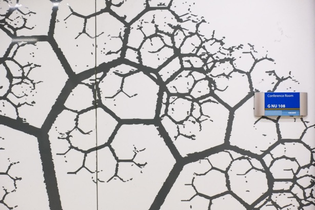 fractal like design on door to conference room in hospital